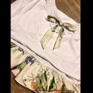 Anna Sui White & Floral Ruffle Cotton Dress
